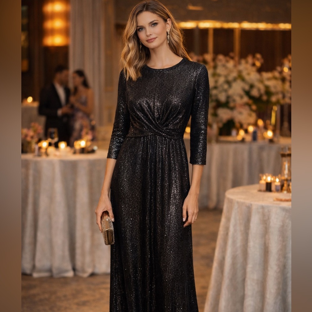 Halogen Black Long Sleeve Sequin Dress
